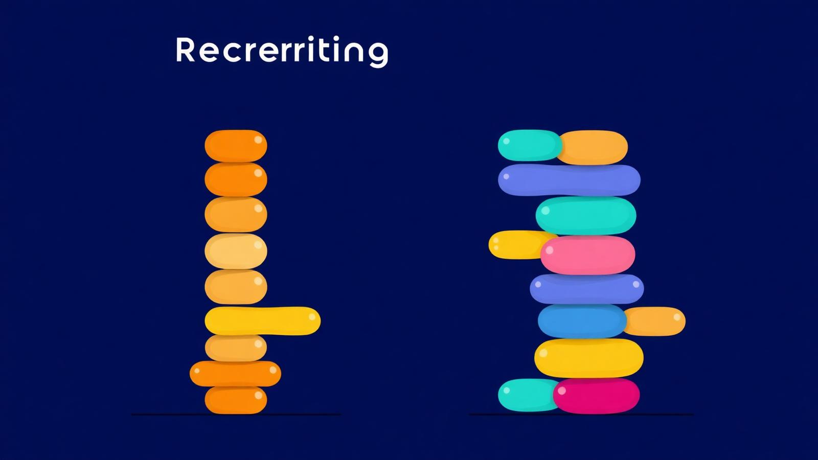 Two abstract bead-stack columns being compared
